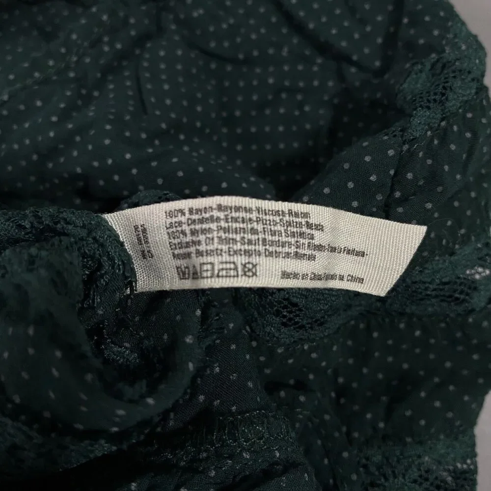 Intimately Free People Women's XS Green Swingy Lace Inset Tunic Top